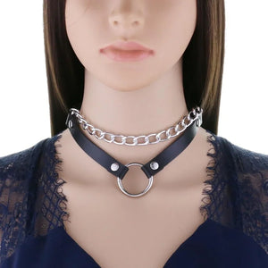 Punk Metal Circle Chains PU Leather Choker Collar Harajuku Necklaces