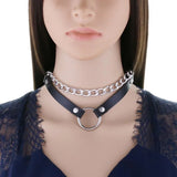 Punk Metal Circle Chains PU Leather Choker Collar Harajuku Necklaces
