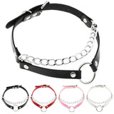 Punk Metal Circle Chains PU Leather Choker Collar Harajuku Necklaces