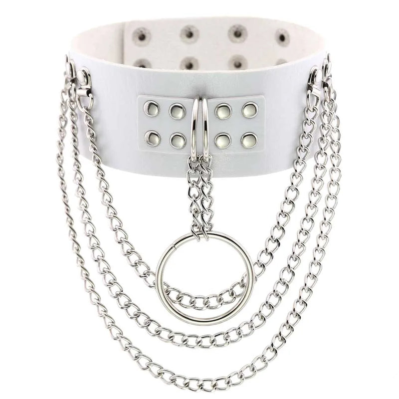 Sexy Punk Multilayer Chains Chokers Collar Metal Leather Bondage Gothic