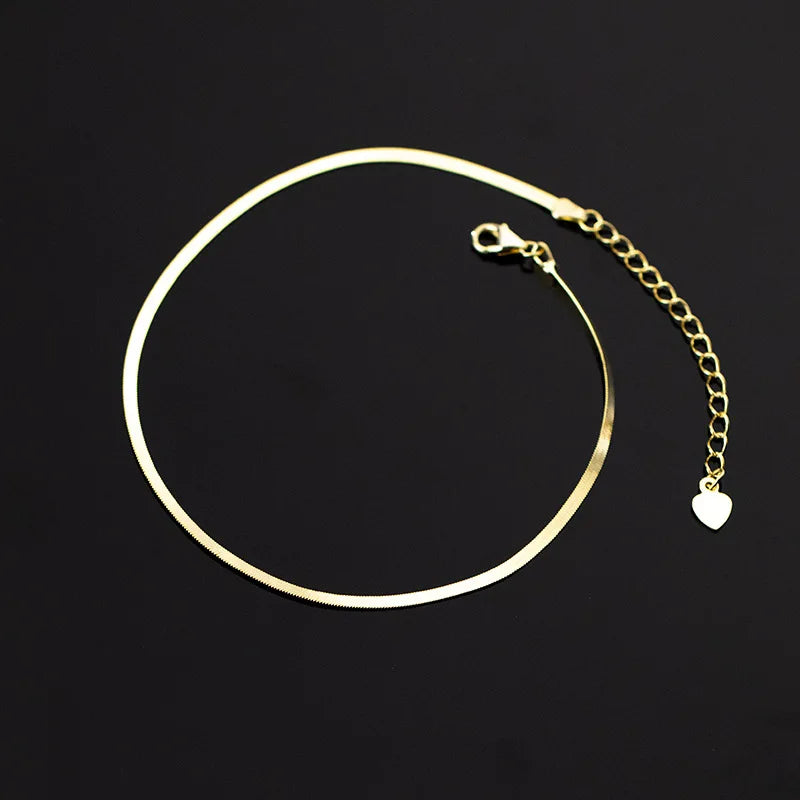 925 Silver Chain Anklet for Women - Summer Jewelry