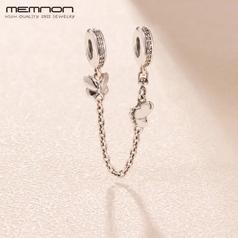 Butterflies Safety Chain 925 Silver Charm for Bracelets