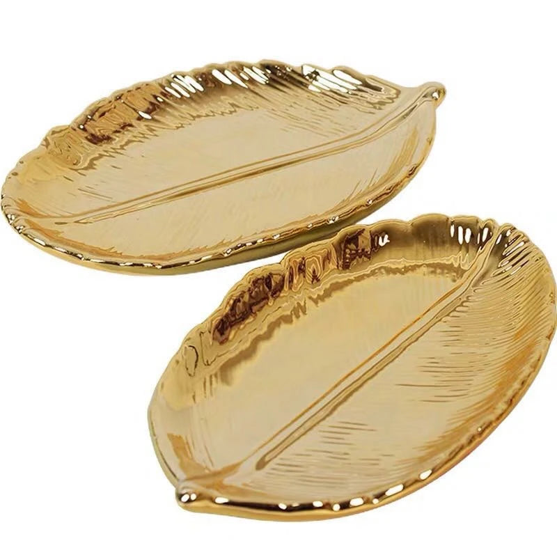 Leaf Ceramic Plate Dish Porcelain Candy Trinket Dish Jewelry Fruit Serving Tray