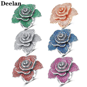 Deelan Women's Crystal Small Fresh Flower Ring