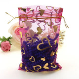 100pcs 9x12cm Deep Pink Heart Brozning Organza Jewelry Gift Bags Wedding Favors