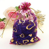 100pcs 9x12cm Deep Pink Heart Brozning Organza Jewelry Gift Bags Wedding Favors