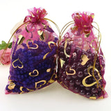 100pcs 9x12cm Deep Pink Heart Brozning Organza Jewelry Gift Bags Wedding Favors