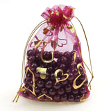 100pcs 9x12cm Deep Pink Heart Brozning Organza Jewelry Gift Bags Wedding Favors