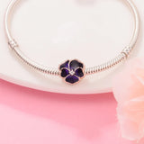 Sterling Silver Deep Purple Pansy Flower Charm for Bracelets