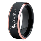 Deer Family Tungsten Ring with Rose Gold Engraving