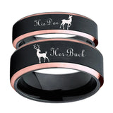 Deer Family Tungsten Ring with Rose Gold Engraving