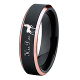 Deer Family Tungsten Ring with Rose Gold Engraving