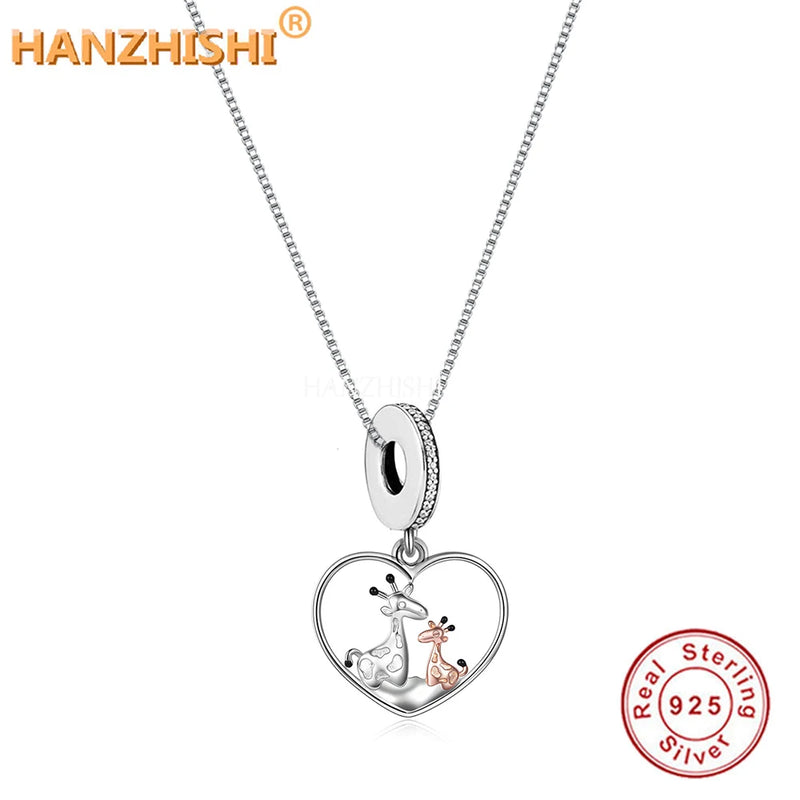 925 Silver Deer Necklace Heart Pendant for Girls Women