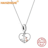 925 Silver Deer Necklace Heart Pendant for Girls Women