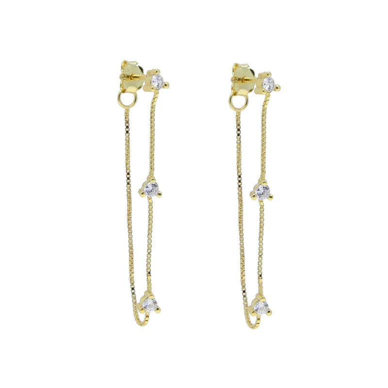 925 Silver Small Round Cz Tassel Chain Earrings