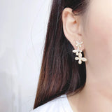 14K Plated Flower Stud Earrings Zircon CZ Earrings Gift