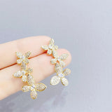 14K Plated Flower Stud Earrings Zircon CZ Earrings Gift