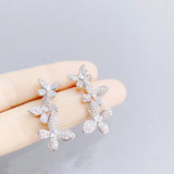 14K Plated Flower Stud Earrings Zircon CZ Earrings Gift
