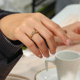 18K Plated Zircon Flower Ring Women Stainless Steel Jewelry Wedding Gift