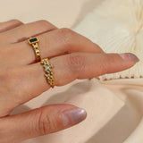 18K Plated Zircon Flower Ring Women Stainless Steel Jewelry Wedding Gift