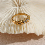 18K Plated Zircon Flower Ring Women Stainless Steel Jewelry Wedding Gift