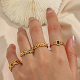 18K Plated Zircon Flower Ring Women Stainless Steel Jewelry Wedding Gift