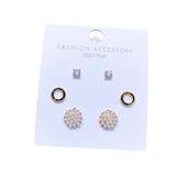 3 Pairs Small Pearl Round Stud Earrings Set CZ Women Jewelry