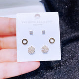 3 Pairs Small Pearl Round Stud Earrings Set CZ Women Jewelry