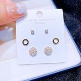 3 Pairs Small Pearl Round Stud Earrings Set CZ Women Jewelry