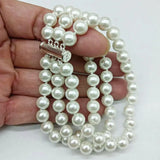 3-Row 8mm Shell Pearl Beads Bracelet 7.5 Inch Women's Jewelry