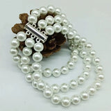 3-Row 8mm Shell Pearl Beads Bracelet 7.5 Inch Women's Jewelry