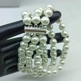 3-Row 8mm Shell Pearl Beads Bracelet 7.5 Inch Women's Jewelry
