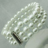 3-Row 8mm Shell Pearl Beads Bracelet 7.5 Inch Women's Jewelry