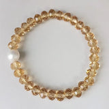 Yellow Crystal & Freshwater Pearl Bead Bracelet 7.5in