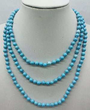 6mm Turquoise Round Beads Necklace 50 Inch Woman Jewelry
