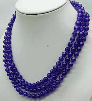 6mm Purple Amethyst Round Beads Necklace 48 Inch for Women