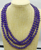 6mm Purple Amethyst Round Beads Necklace 48 Inch for Women