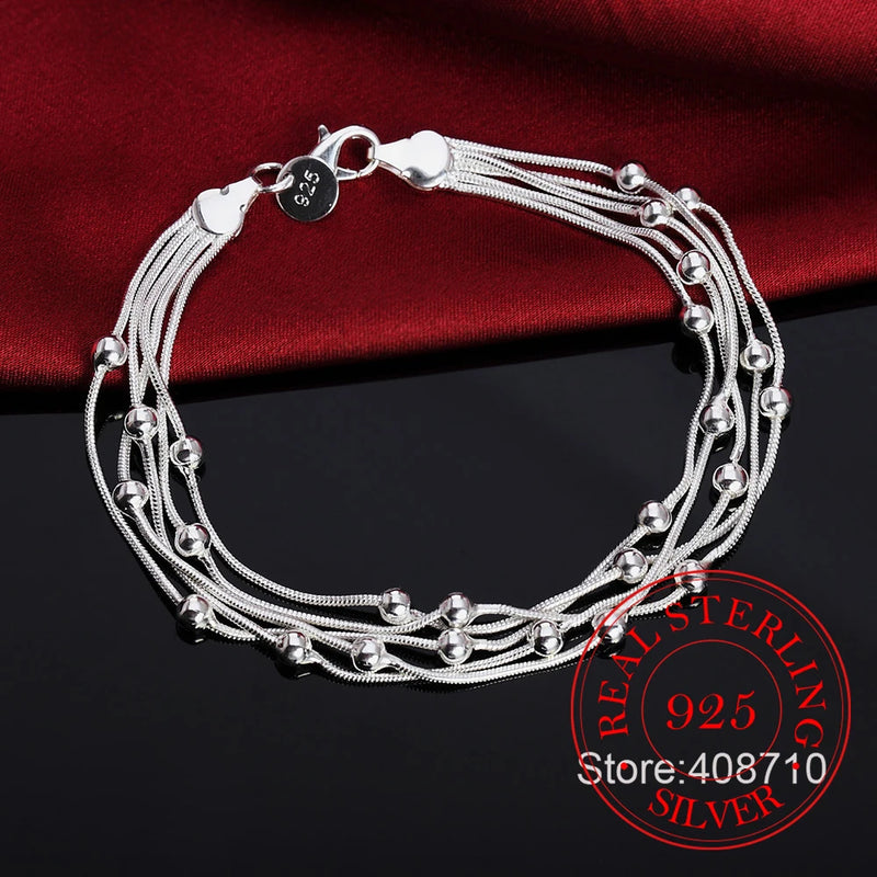 925 Silver Beaded Bracelet 5 Line Ball Bracelet