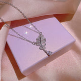 925 Silver Feather Zircon Necklace Set