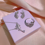 925 Silver Feather Zircon Necklace Set