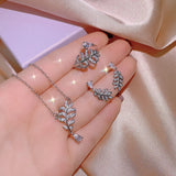 925 Silver Feather Zircon Necklace Set