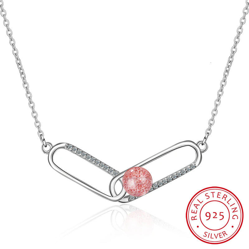 925 Silver Drop Charm CZ Stone Necklace Safety Pin