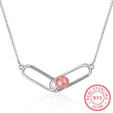 925 Silver Drop Charm CZ Stone Necklace Safety Pin