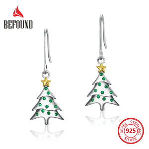 925 Silver Green Nano Zircon Christmas Tree Earrings Girl Jewelry Gift