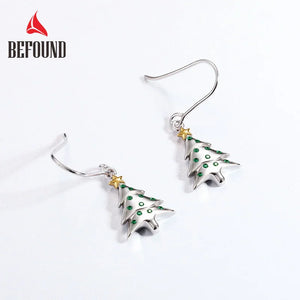 925 Silver Green Nano Zircon Christmas Tree Earrings Girl Jewelry Gift