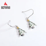925 Silver Green Nano Zircon Christmas Tree Earrings Girl Jewelry Gift