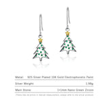 925 Silver Green Nano Zircon Christmas Tree Earrings Girl Jewelry Gift