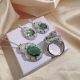 Sterling Silver Emerald Tourmaline Tassel Leopard Jewelry Set