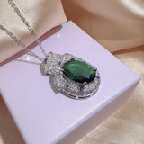 Sterling Silver Emerald Tourmaline Tassel Leopard Jewelry Set