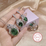 Sterling Silver Emerald Tourmaline Tassel Leopard Jewelry Set